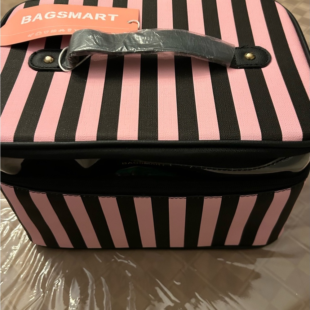 Pink and Black Striped Women's Travel Case

 11 in. Length & 7  in. Height